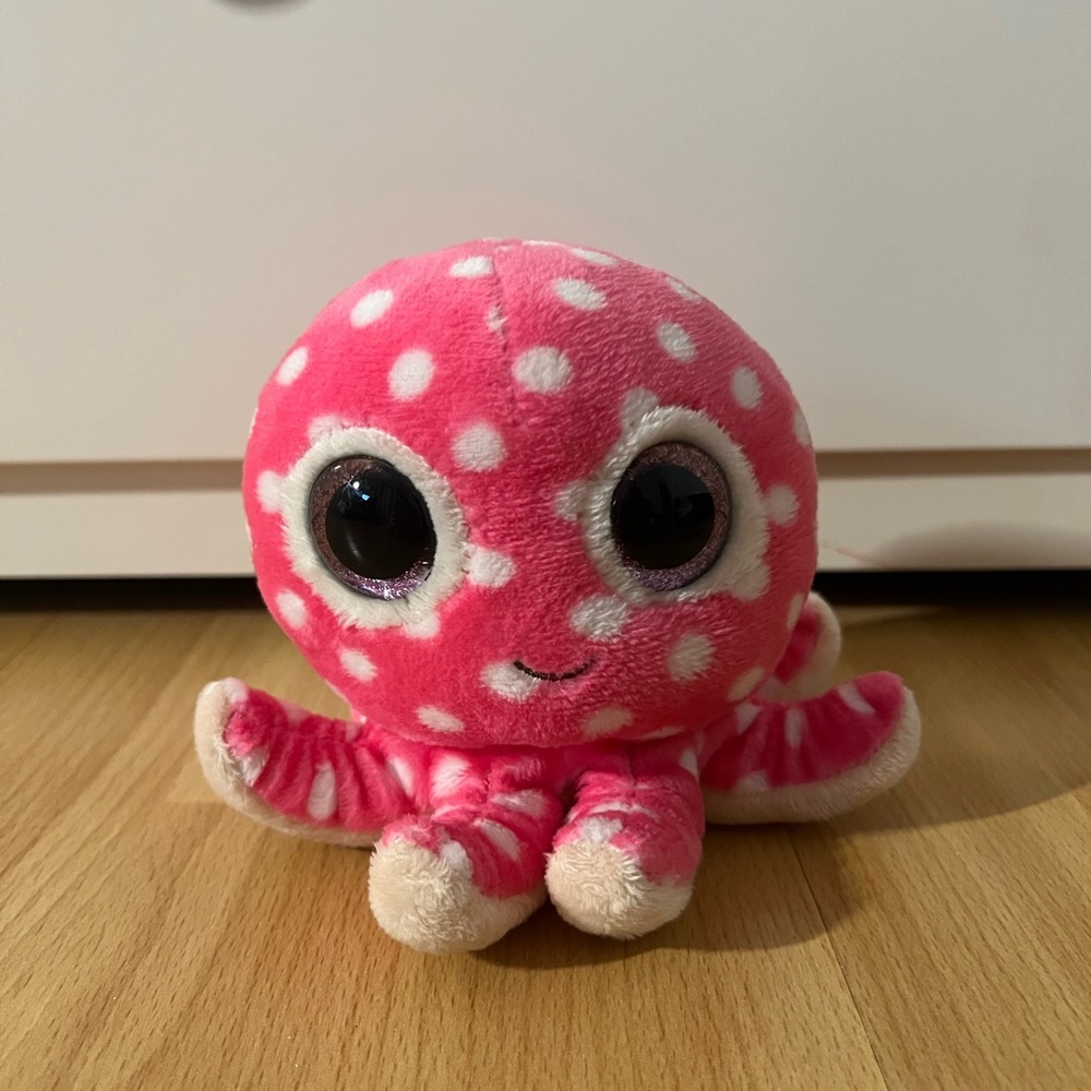 RETIRED Ty Beanie Boo “Ollie” Octopus Plush 6” – Pink Polka Dot Glitter Eyes